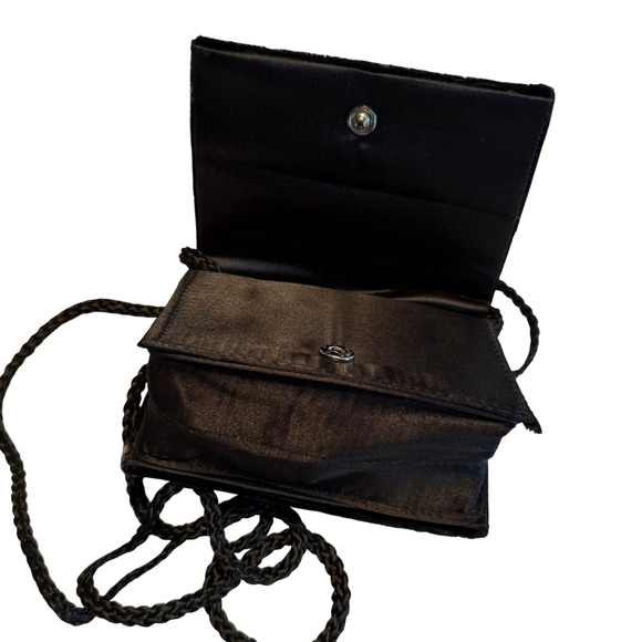 Vintage Black Velvet Beaded Evening Bag Purse Art Deco Floral 5"x4" Snap Closure - Picture 2 of 6